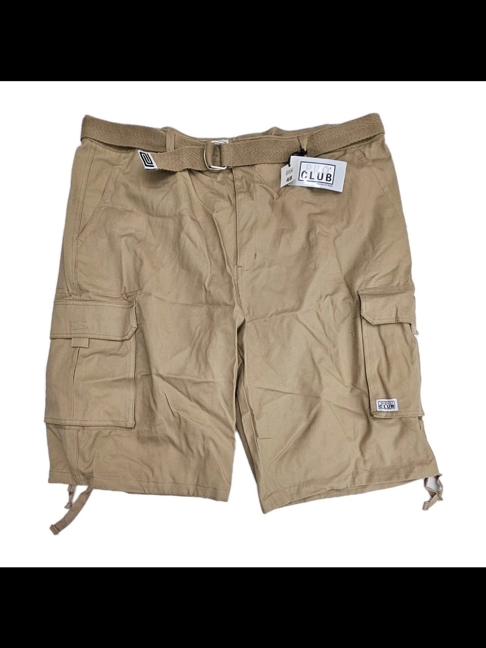 NWT Pro Club Men's Heavyweight Cotton Twill Cargo Shorts with Belt Khaki Size 48